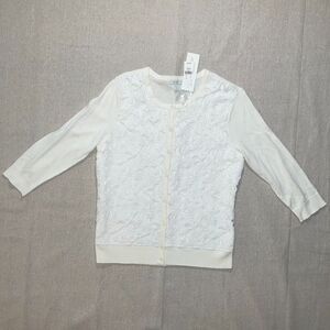 New York & Company | NWT Ivory & White Lace Front 3/4 Sleeve Cardigan | PL